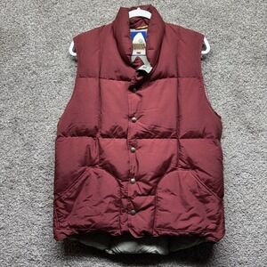 Vintage 80's Sierra Designs Mens‎ MEDIUM Maroon Red Down Puffer Button Up Vest